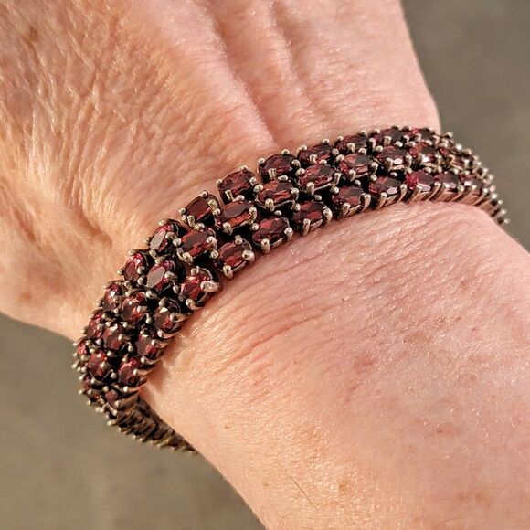 Dee Berkley Sterling Red Garnet Triple Row Tennis Bracelet - Picture 2 of 9
